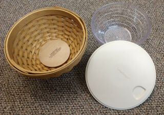 3 Pc Longaberger Handmade Basket Set Plastic Storage With Lid Kitchen Euc