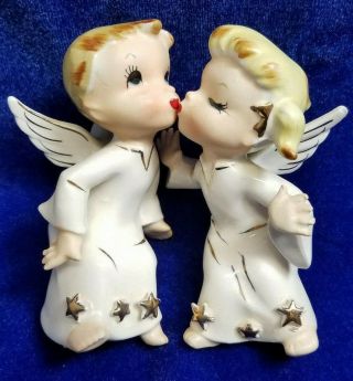 Lefton Kissing Angel Figurines Boy Girl Shelf Sitters Sitting 1223