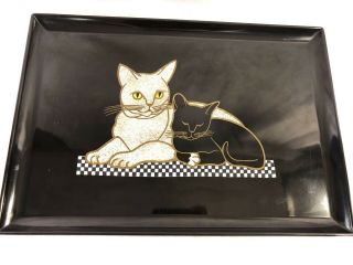 Black & Gold Cat Drink Cheese Fruit Tray By Couroc Of Monterey Mcm