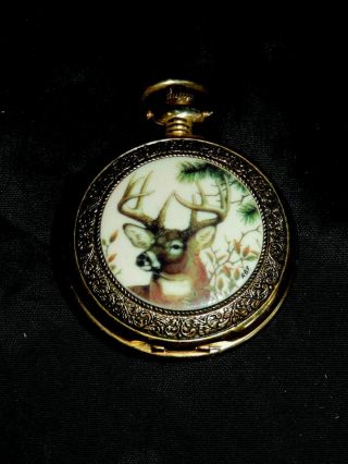 FRANKLIN PRECISION POCKET WATCH DEER FRONT & DISPLAY STAND BY RICKY FIELDS 2