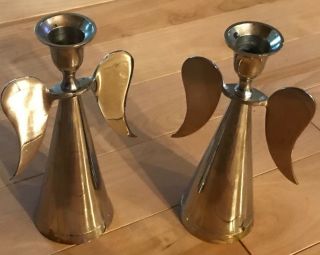 Vintage Angel Silver Plated Over Brass Tapered Candle Holders Mid Century Modern