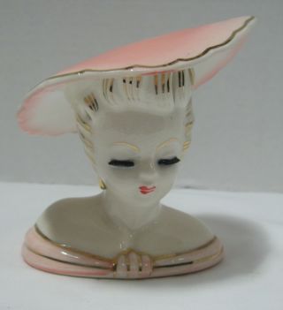 Vintage Napco Head Vase Girl Large Pink Hat