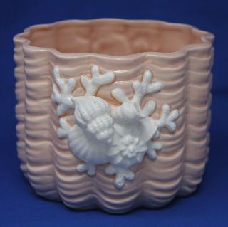 Fitz & Floyd Coquille Pink Coral White Seashells Cache Pot Planter Flower Pot