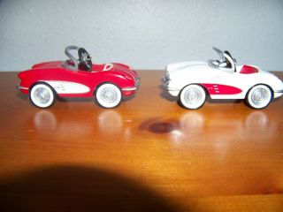 2 Hallmark Kiddie Car Classics 1958 Corvettes One Red One White