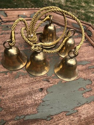 5 Vintage Brass Bells Bell With Rope And Ring Decor Hanging Ornament Decor