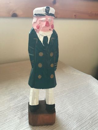 Carved Painted Wood Wooden Nautical Sea Captain FIgurine – AS - IS 7.  75 inches 2