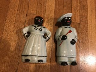 Vintage Large Black Americana Mammy And 7.  5 " Pappy Salt & Pepper Shakers