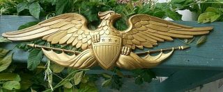 Vintage Sexton Eagle Plaque Gold Cast Metal 22 1/2 " American Wall Hanging 1966