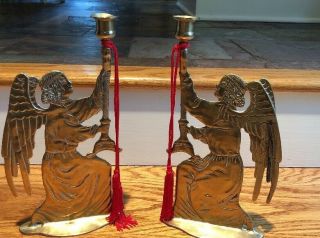 Vintage Pair Solid Brass Angel Taper Candle Holders 12 Inches