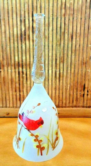 Hand Painted Frosted Crystal Bell With Cardinal / 9 1/4 "