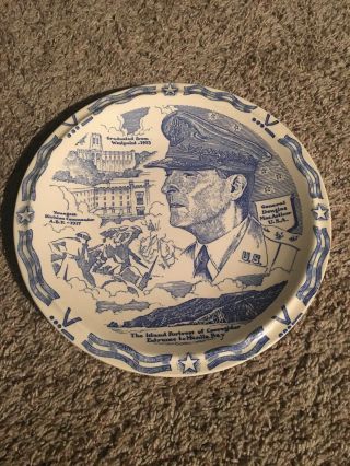 Vernon Kilns General Douglas Macarthur Decorative Plate Blue White Usa Vintage