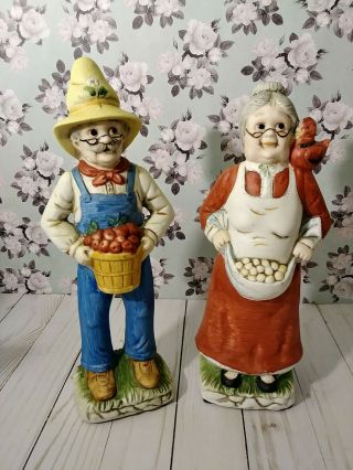 Vintage Porcelain 1987 Trippees Inc Old Man Woman Farmer Figurines