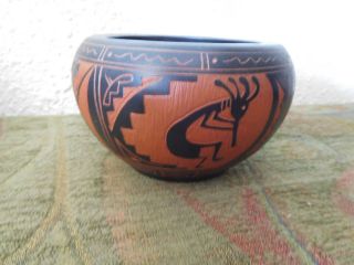 Signed Hand Carved Black On Red Clay Art Pottery Vase 3 " X 4.  5 "