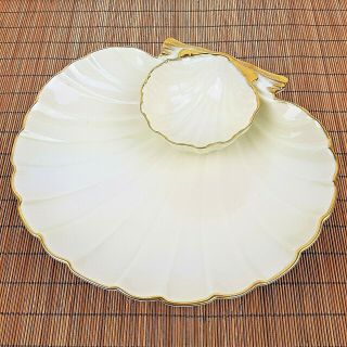 Lenox Aegean Shell Chip and Dip Serving Bowl Dish Made in USA Ivory Gold Trim 4
