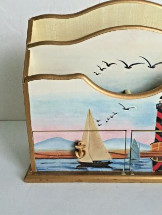 Nautical Theme Decorated Wood Table Top Letter Mail Organizer Draws 8.  5x 9 3/4 