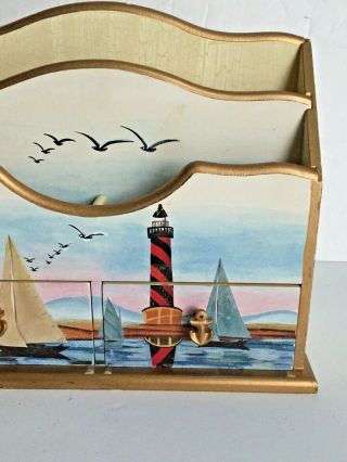 Nautical Theme Decorated Wood Table Top Letter Mail Organizer Draws 8.  5x 9 3/4 