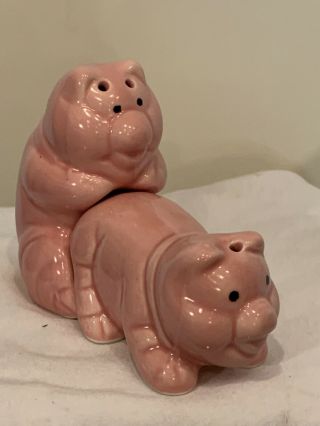 Vintage Naughty Pig Piggy’s Salt And Pepper Shakers Rare Pink Making Bacon Cute