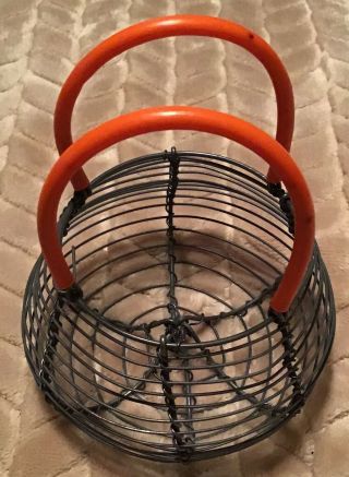 Miniature 3 Inches Vintage Metal Wire Egg Gathering Basket Collectible