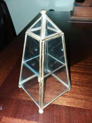 Vintage Glass & Brass Curio Cabinet Display Case Pyramid Great For Miniatures