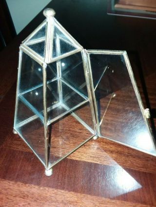 Vintage Glass & Brass Curio Cabinet Display Case Pyramid Great for Miniatures 2