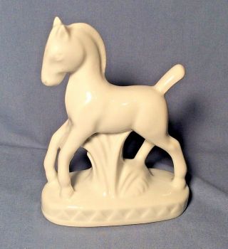 Vintage White Porcelain Horse Pony Vase Figurine P.  V.  Czechoslovakia
