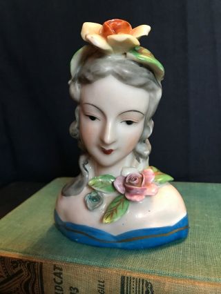 Vintage Porcelain Female Head Bust Figurine Victorian Occupied Japan Roses C