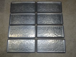 8 Vintage Collectible Pressed Aluminum Serving Trays Flower Design 11 " X 5 1/2 "