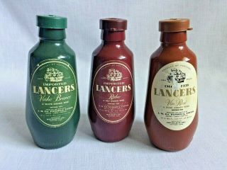 Vintage Set Of 3 Imported Lancers Wine Glass Salt Pepper Onion Shakers 1970s