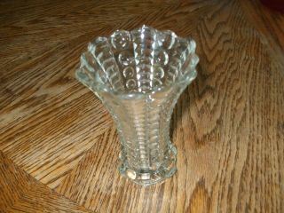 Vintage Small 4 1/2 " Clear Glass Bubble & Bar Design Vase