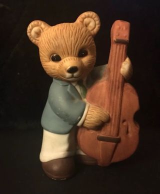 Vintage Homco Porcelain Bear Figurine - 1422 - Musical Bear With String Bass