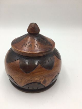 Vintage Haiti Ornate Hand - Carved Wood Bowl With Lid,  Trinket Box