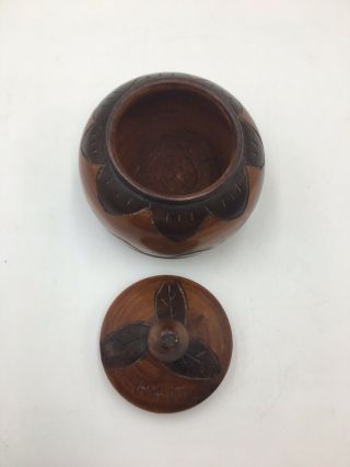 Vintage Haiti Ornate Hand - Carved Wood Bowl With Lid,  Trinket Box 2