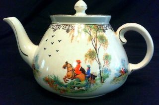 Vintage Hunting Scene Teapot 5 Cup,  Gibbons Berslem England,