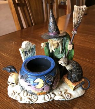 2006 Vintage Jim Shore Halloween Witch Cat Crow Cauldron C4006317 Tea Light