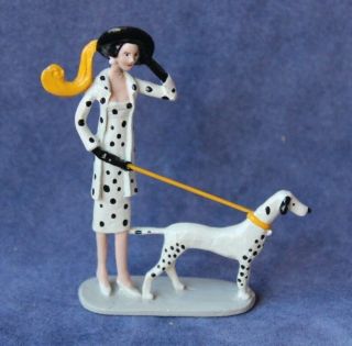 Pixi & Cie Miniature - Fashion Lady Walking Her Dalmatian Dog - Black & White