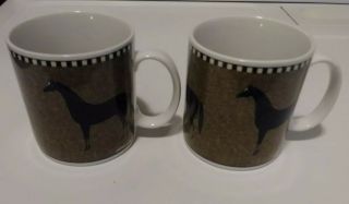 Set Of 2 Warren Kimble Stoneware Horse Mugs,  Barnyard Animals " Brandon House "