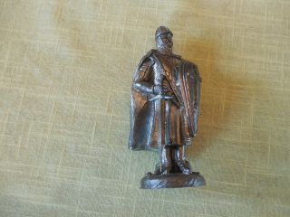 Handmade Pewter Knight With Sword And Shield,  4 " Tall,  With Wood Stand