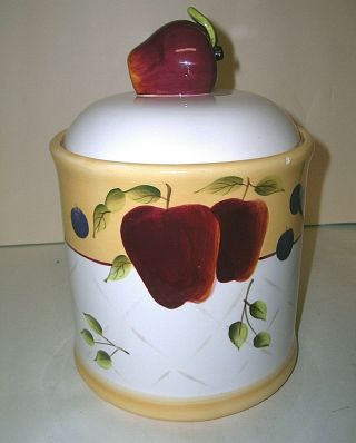 Home Interiors Sonoma Villa Earthenware Canister W/ Lid Apple Handle 9 "