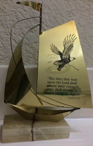Sail Boat Nautical Gold Tone Metal Figurine Bible Wings Of Eagles - Isaiah 40:31