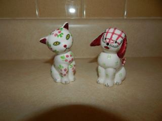 Gingham & Floral Cat And Dog Salt And Pepper Shakers Japan