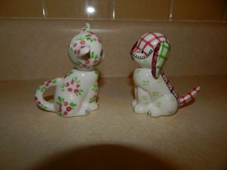 Gingham & Floral Cat and Dog Salt and Pepper Shakers Japan 2