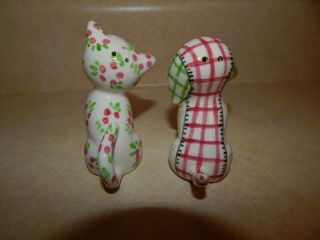 Gingham & Floral Cat and Dog Salt and Pepper Shakers Japan 3