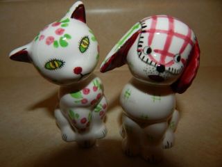 Gingham & Floral Cat and Dog Salt and Pepper Shakers Japan 5