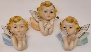 3 Vtg 5 " Bisque Porcelain Cherub/angel Faces Wall Hangings/figurines Cond