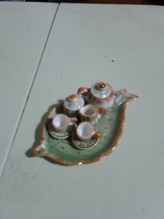 Vintage Miniature Porcelain China Leaf Tea Set
