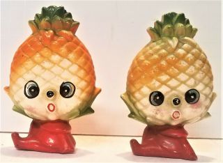 Vintage Anthropomorphic Pineapple Salt And Pepper Shakers Ceramic Japan