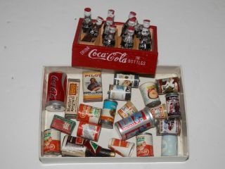 Vintage Dollhouse Miniatures Soda Bottles Crate Coca Cola Canned Food Pantry