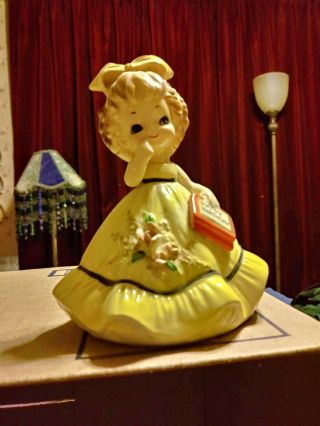 Vintage Happy Birthday Sweet Girl Figurine Josef Originals Yellow W/card