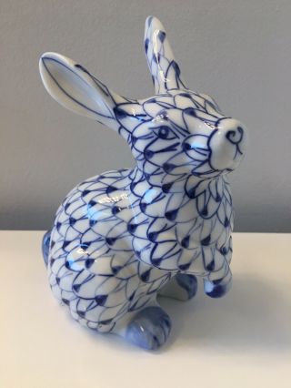 Andrea By Sadek Hand Painted Ceramic Blue And White Rabbit