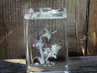 Crystal Glass 3d Laser Etched Hologram Paperweight Fairy Swinging On A Flower